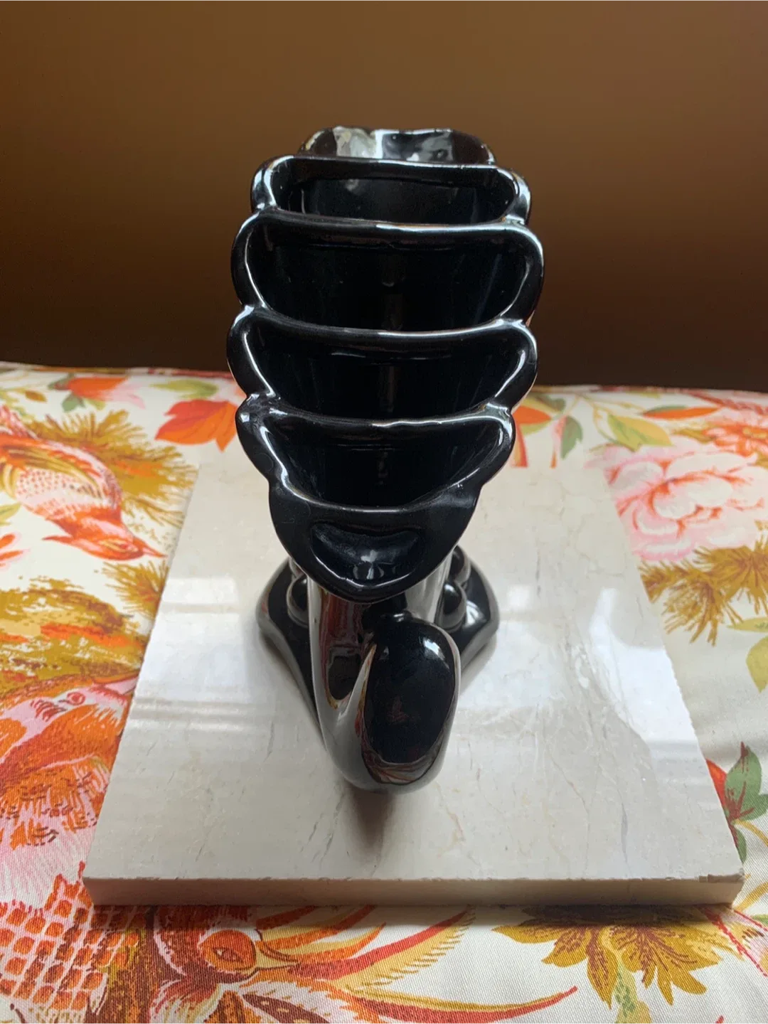 Black Ceramic Cornucopia Vase By Beauceware image indicator(5)