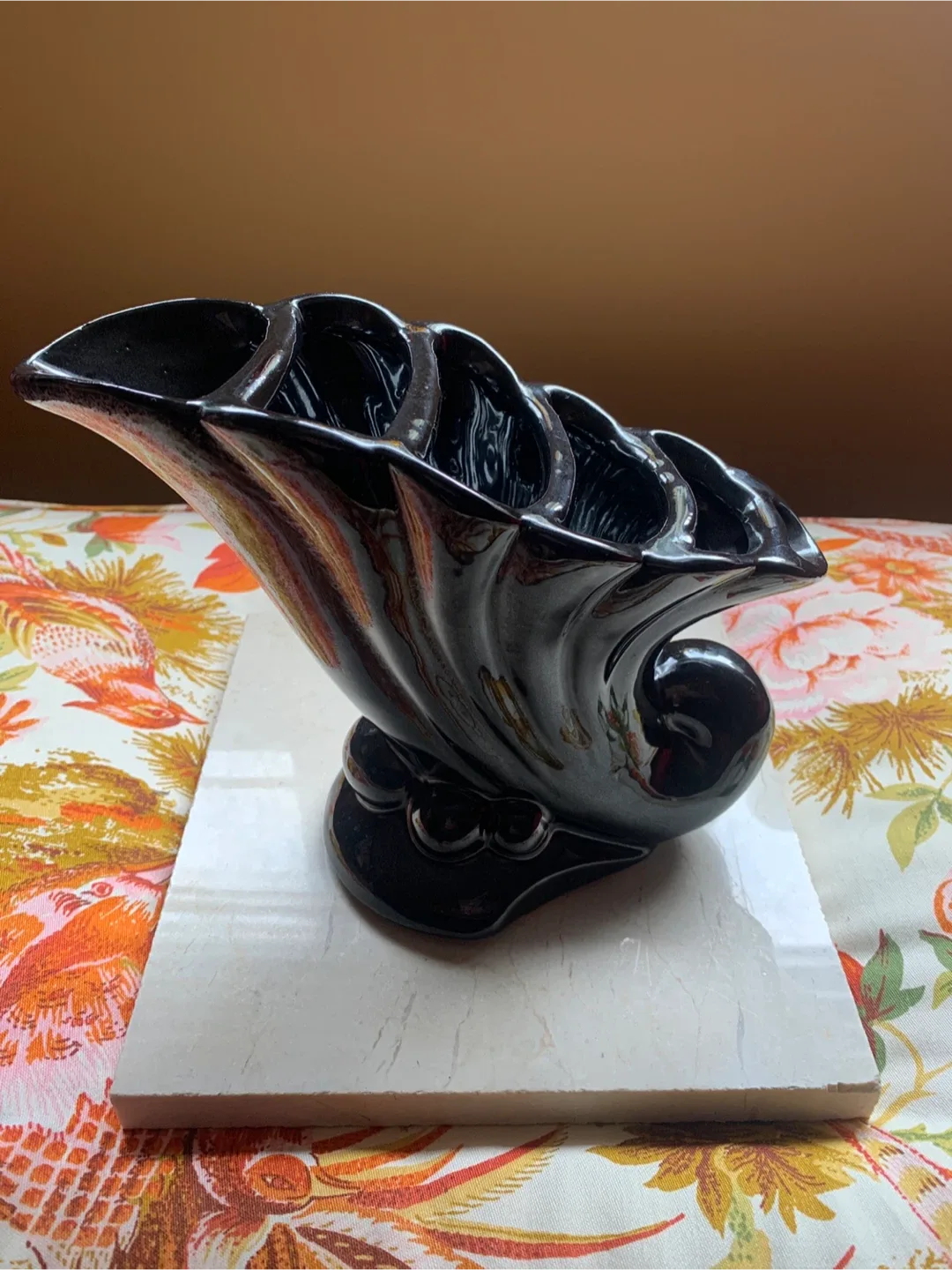 Black Ceramic Cornucopia Vase By Beauceware image indicator(3)