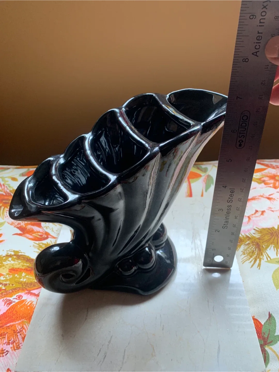 Black Ceramic Cornucopia Vase By Beauceware image indicator(7)