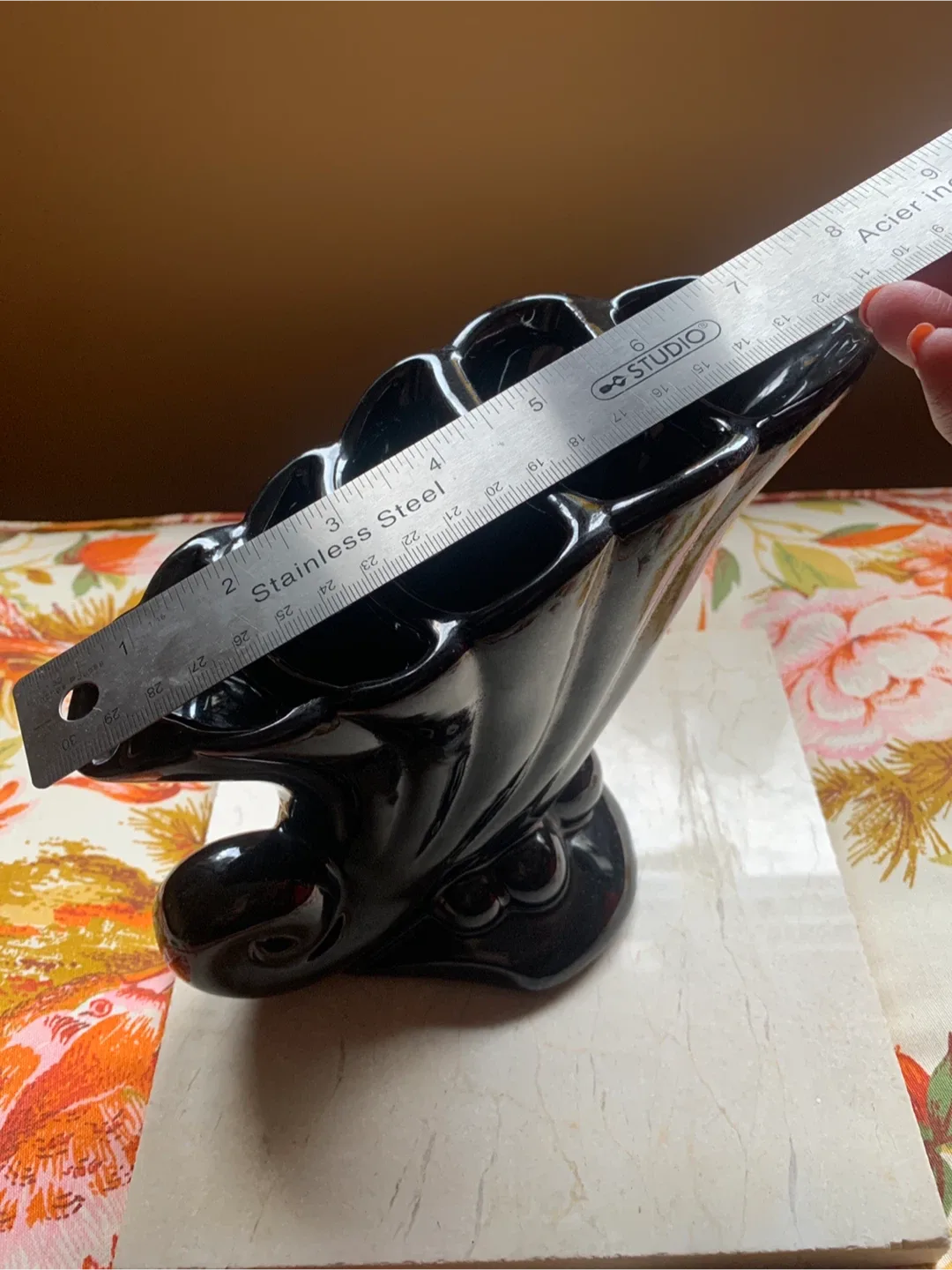 Black Ceramic Cornucopia Vase By Beauceware image indicator(8)