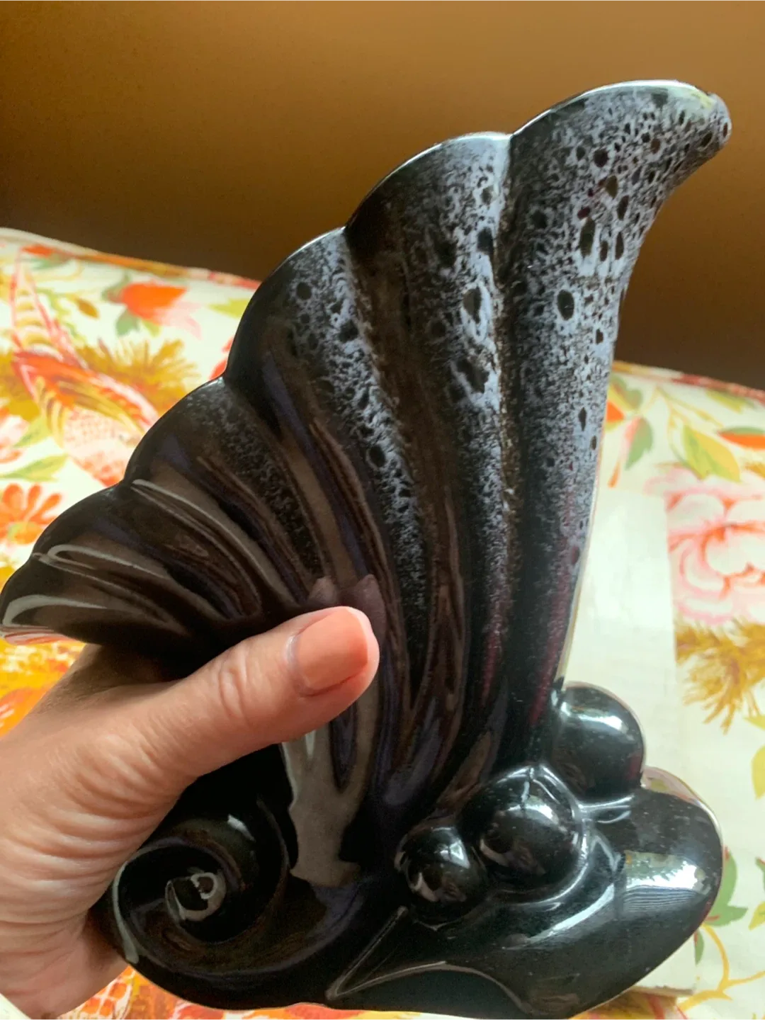 Black Ceramic Cornucopia Vase By Beauceware image indicator(9)