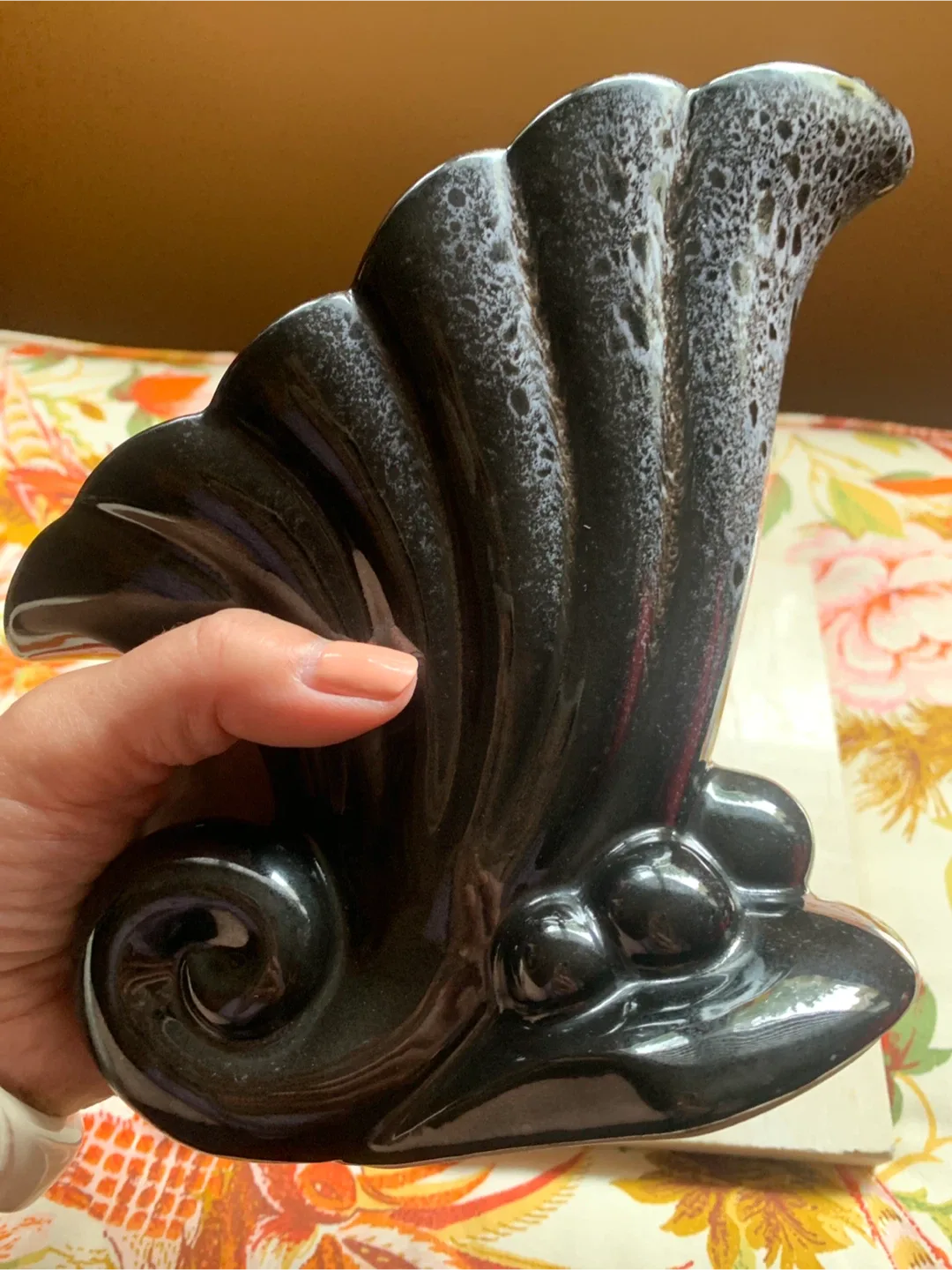 Black Ceramic Cornucopia Vase By Beauceware image indicator(10)