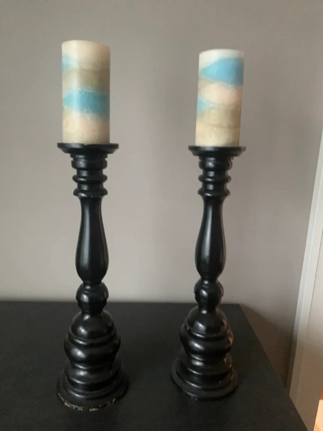 Pair of Black Wooden Candle Holders thumbnail