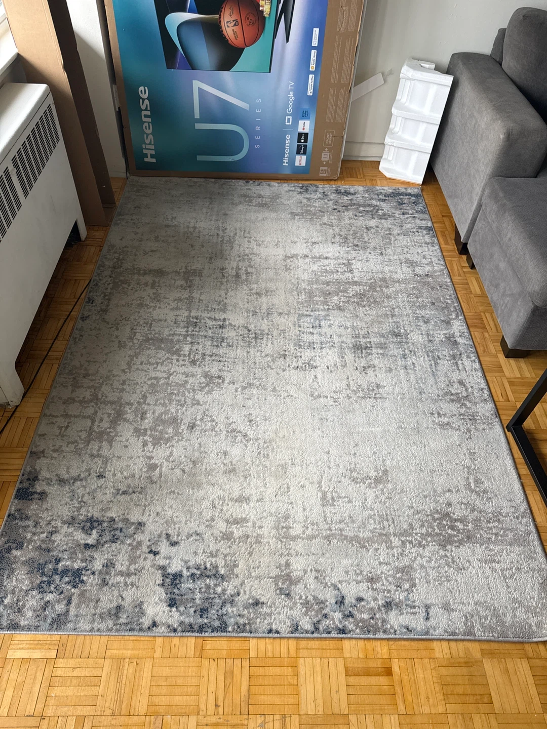 Cream Blue Area Rug 5x8