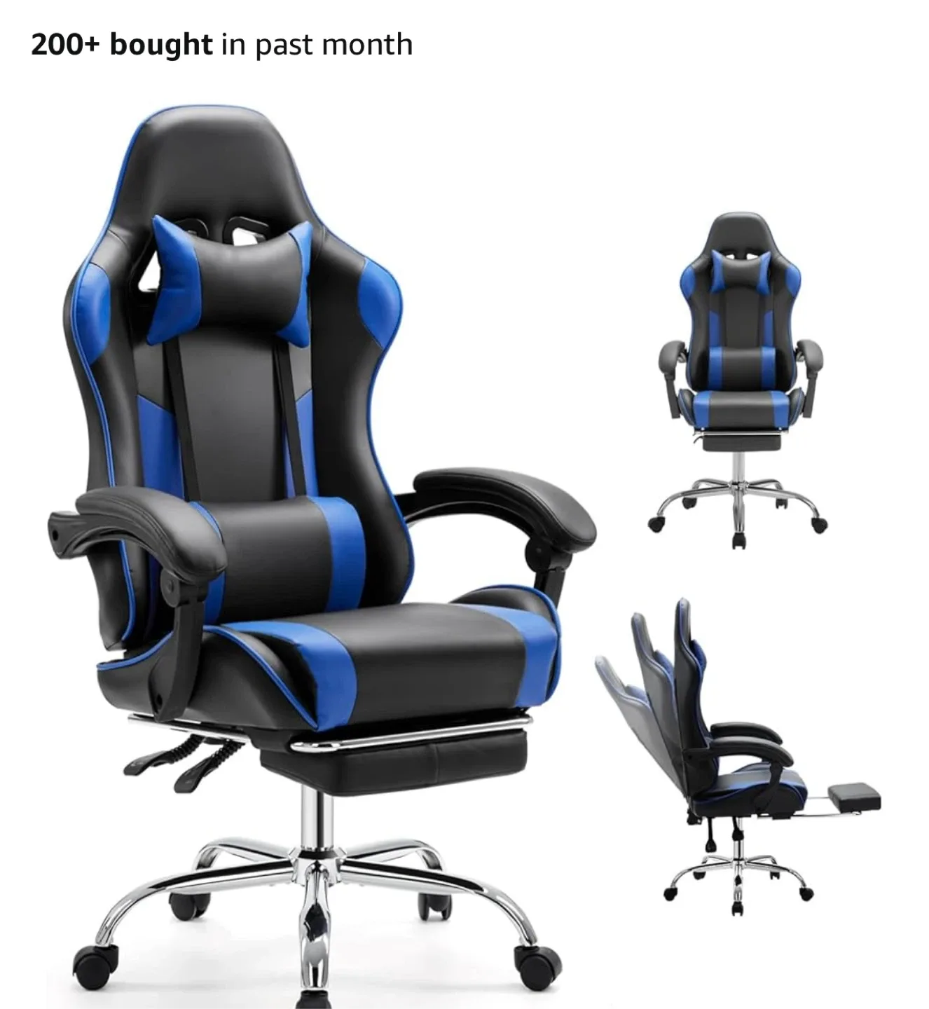Blue & Black Gaming Chair with Footrest thumbnail
