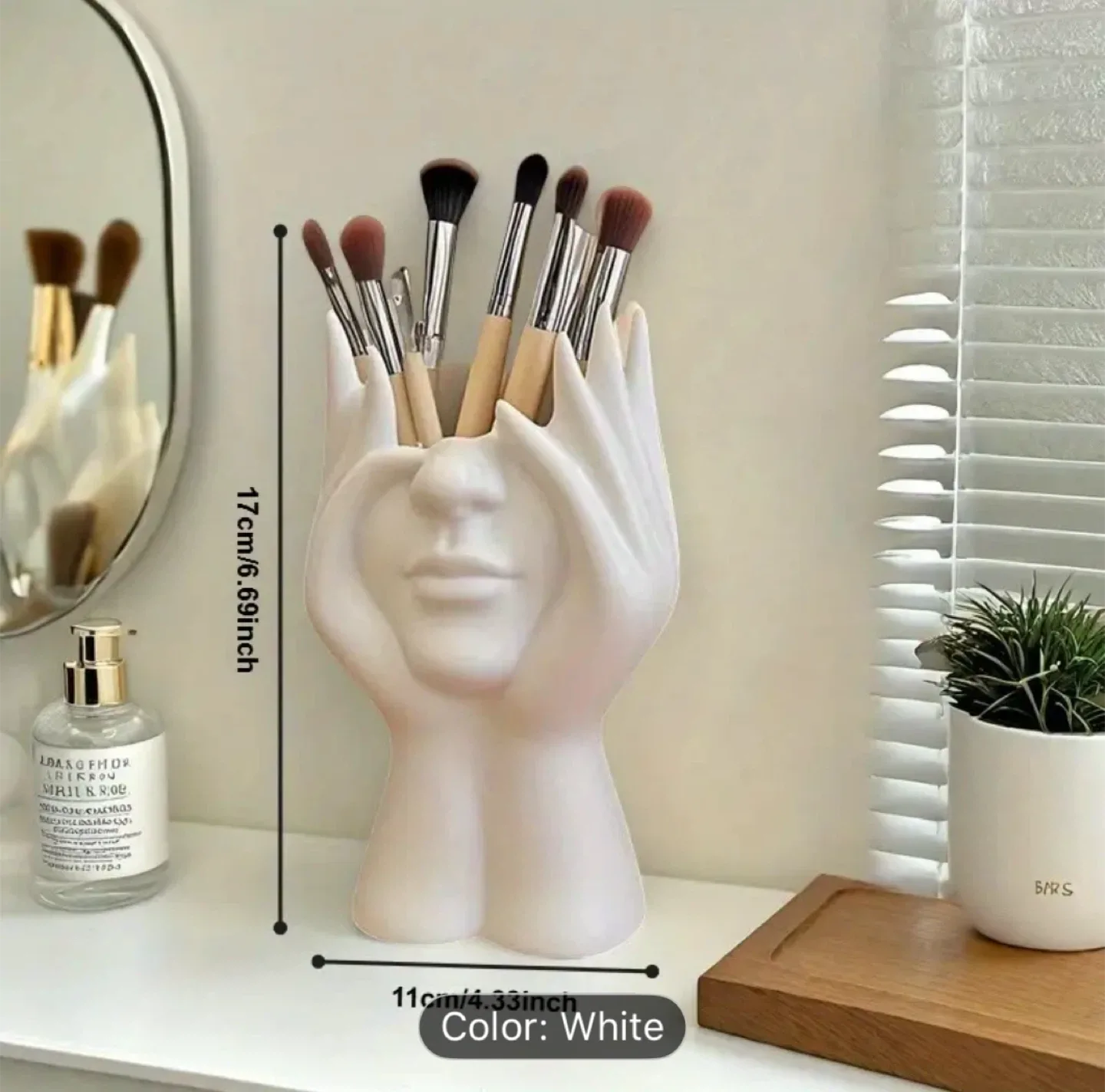 Face Hands Makeup Brush Holder - White, 17cm image indicator(2)