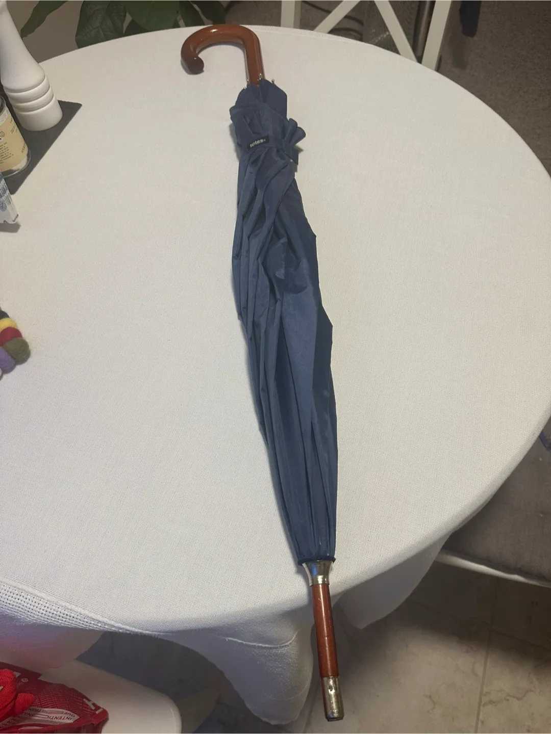 Totes Blue Umbrella with Wooden Handle thumbnail