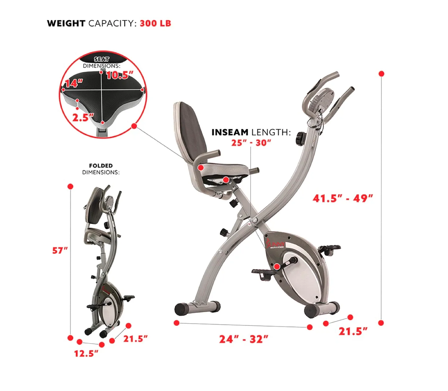 Sunny Health & Fitness Foldable SF-B2721 Exercise Bike image indicator(3)