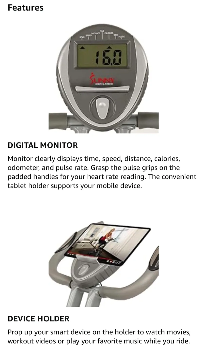 Sunny Health & Fitness Foldable SF-B2721 Exercise Bike image indicator(4)