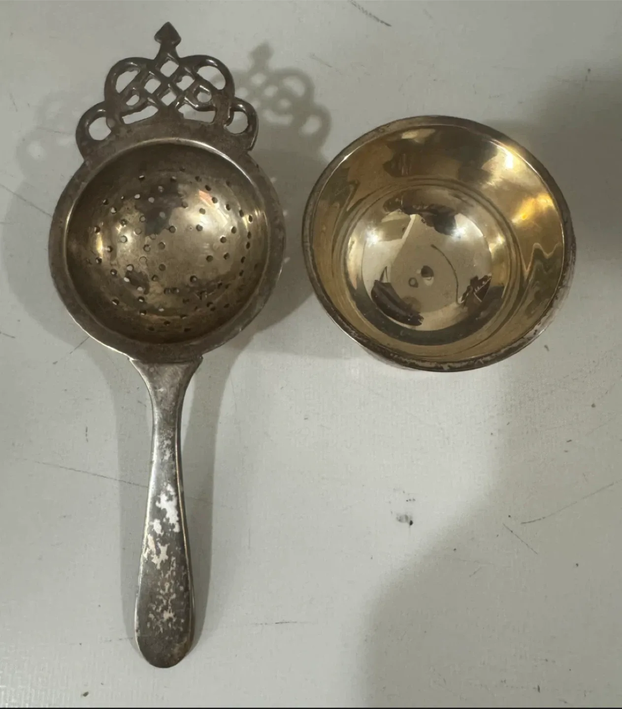 Vintage Silver Tea Strainer with Drip Bowl thumbnail