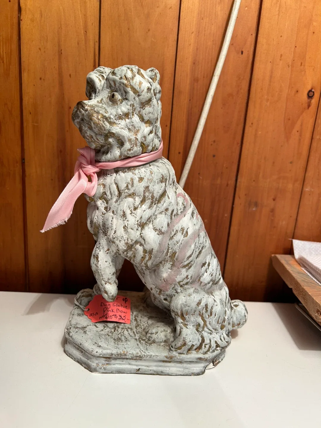 Vintage Dog Statue with Pink Bow thumbnail