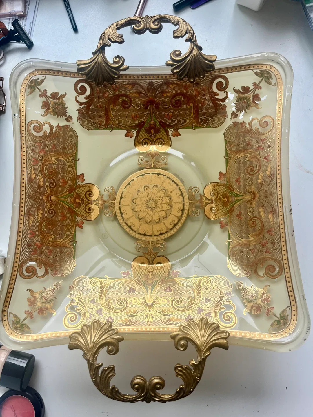 Vintage Decorative Glass Tray with Handles image indicator(5)