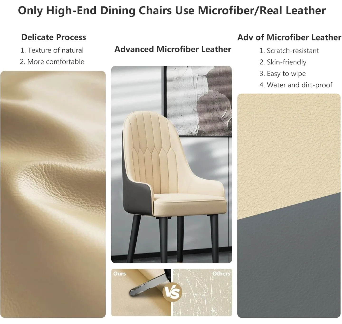 Dining Chair - Beige Microfiber Leather image indicator(3)