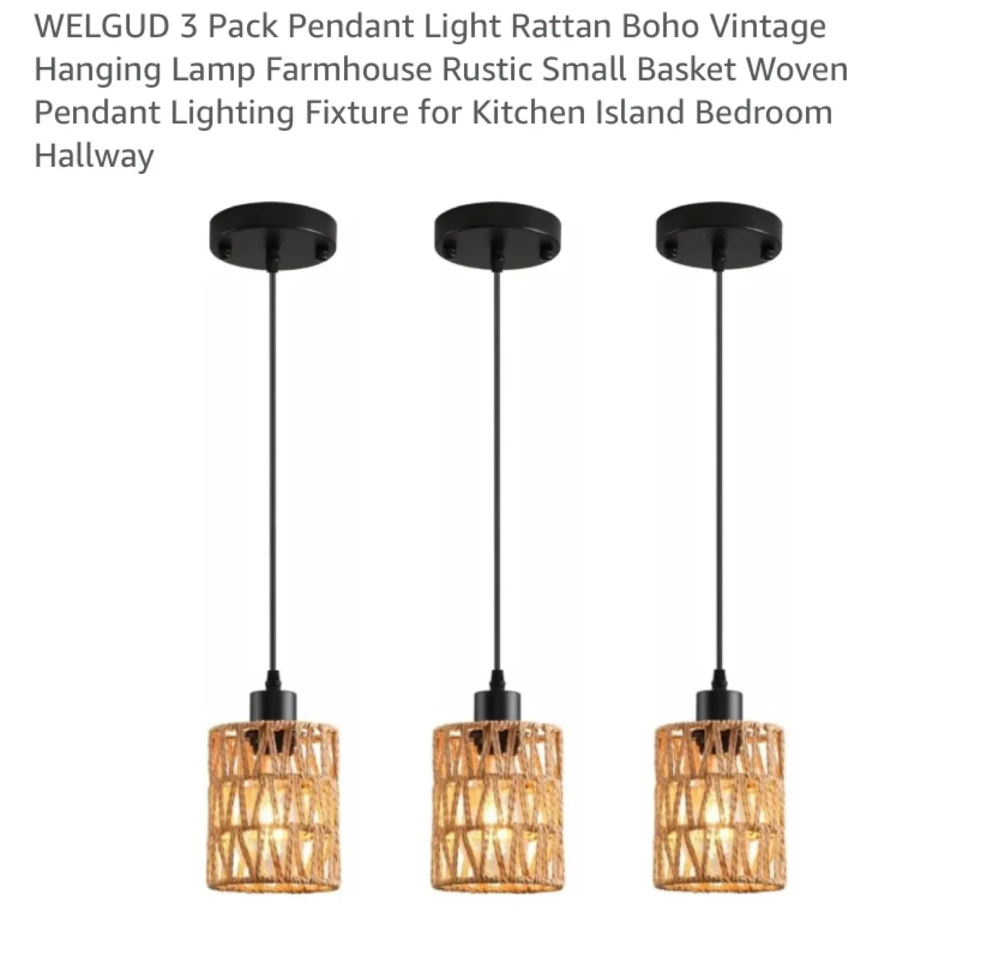 New 3 Pack Pendant Light Rattan Boho thumbnail