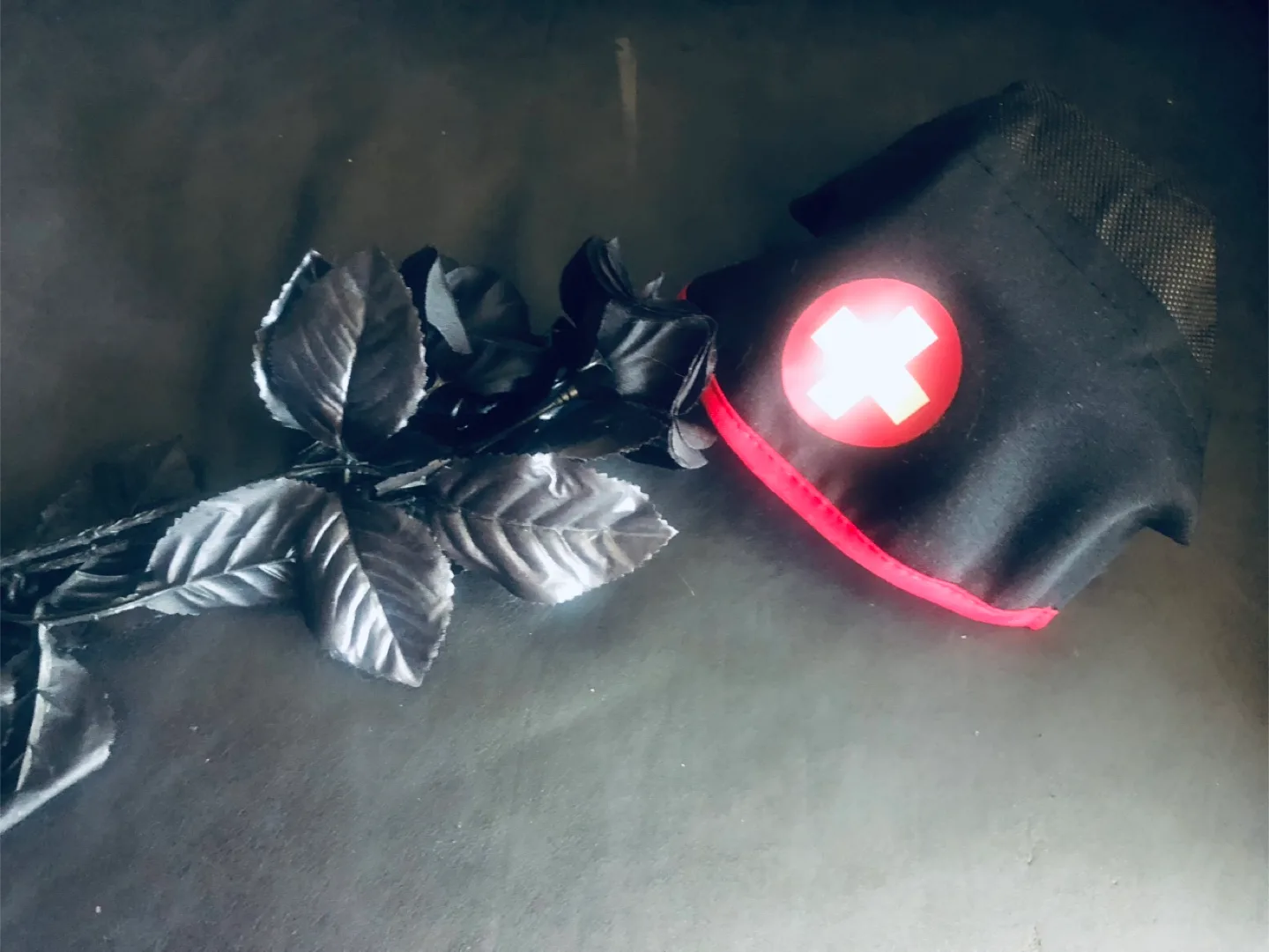 Spirit Halloween Nurse Hat & Black Roses, Silent Hill Costume thumbnail