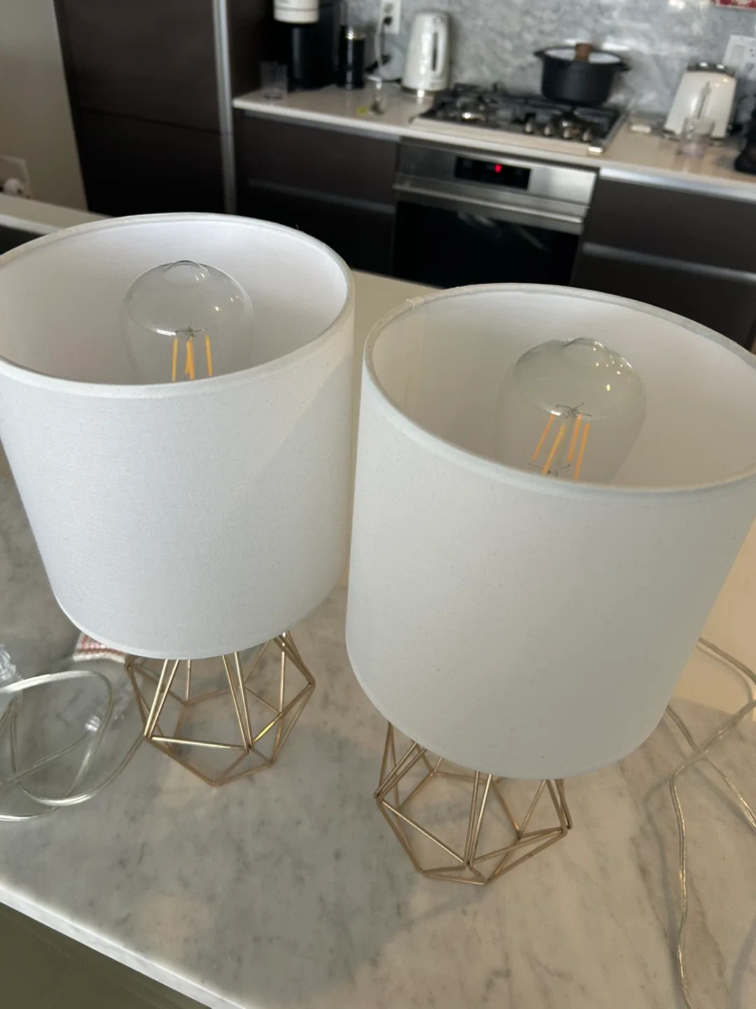 Set of 2 Modern Gold Geometric Mini Table Lamps — Like New image indicator(2)
