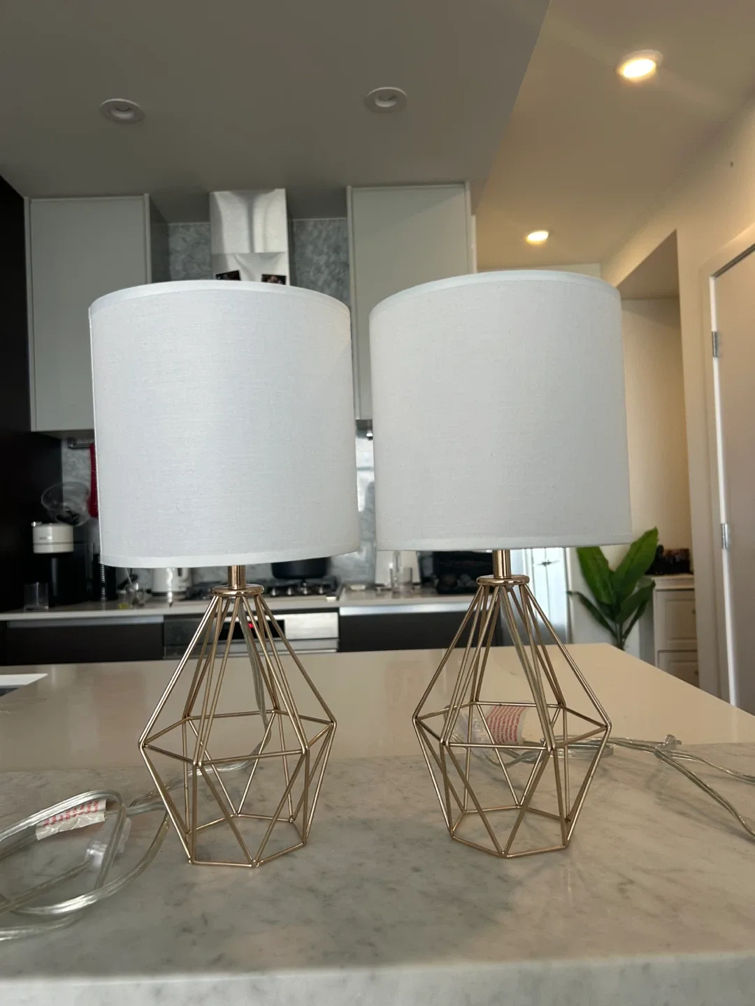 Set of 2 Modern Gold Geometric Mini Table Lamps — Like New image indicator(4)