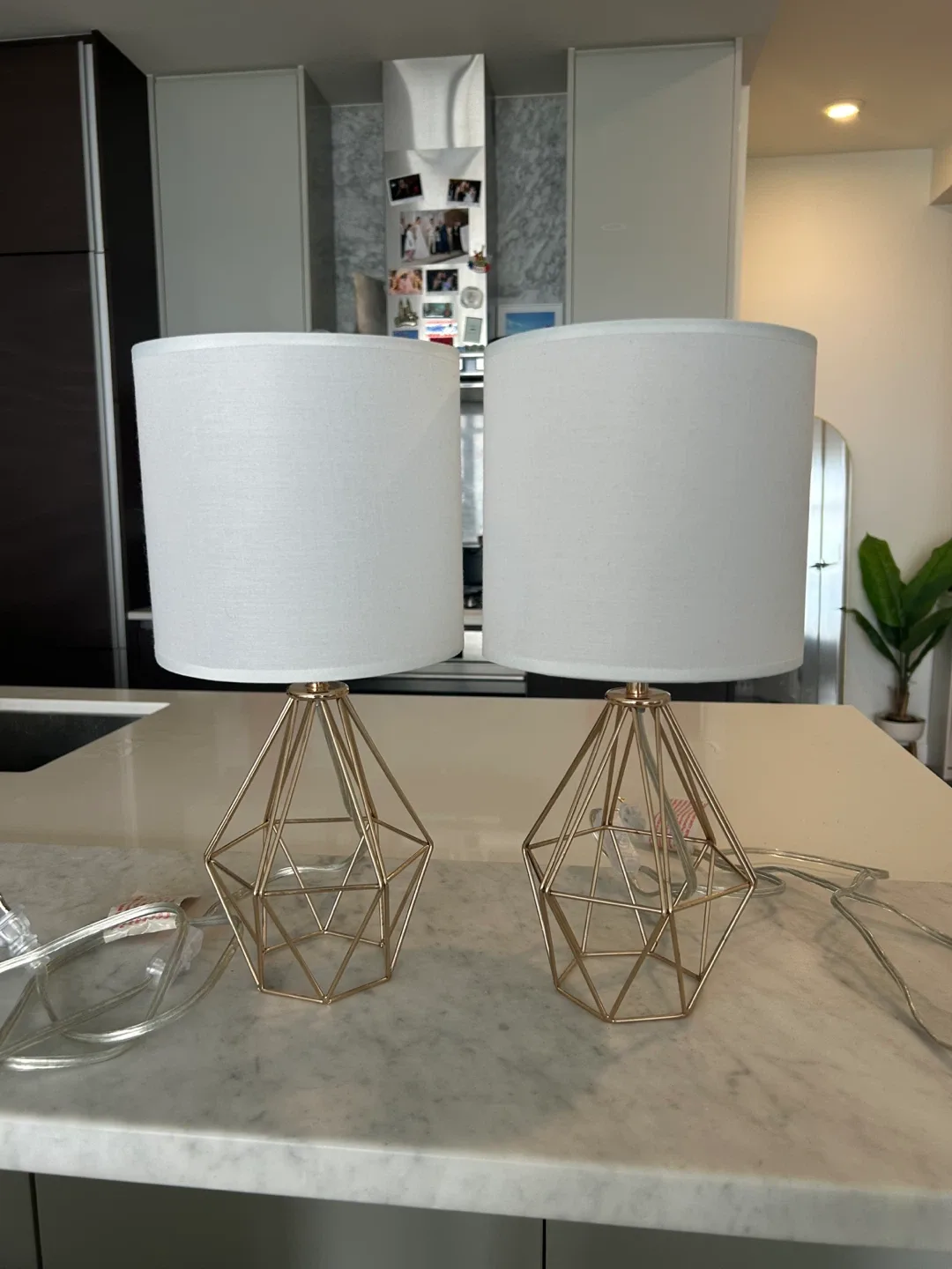 Set of 2 Modern Gold Geometric Mini Table Lamps — Like New image indicator(3)