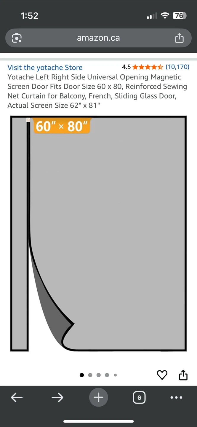 Magnetic Screen Door 60” x 80”