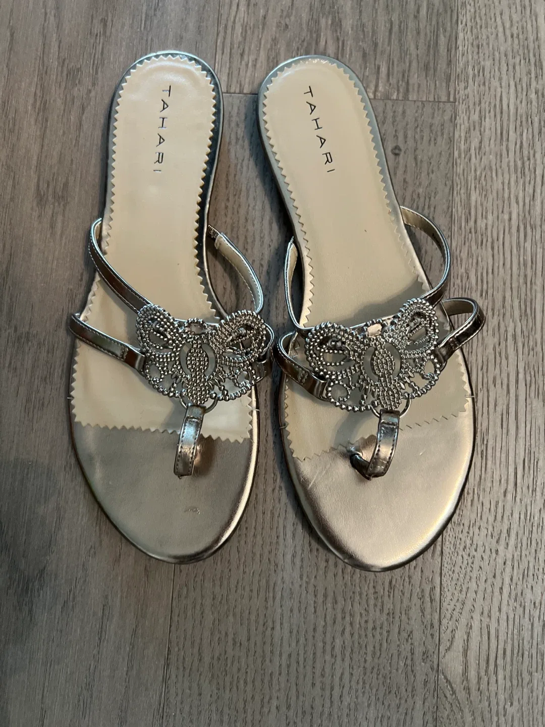 Tahari Gold & Silver Embellished Flip Flop Sandals image indicator(2)