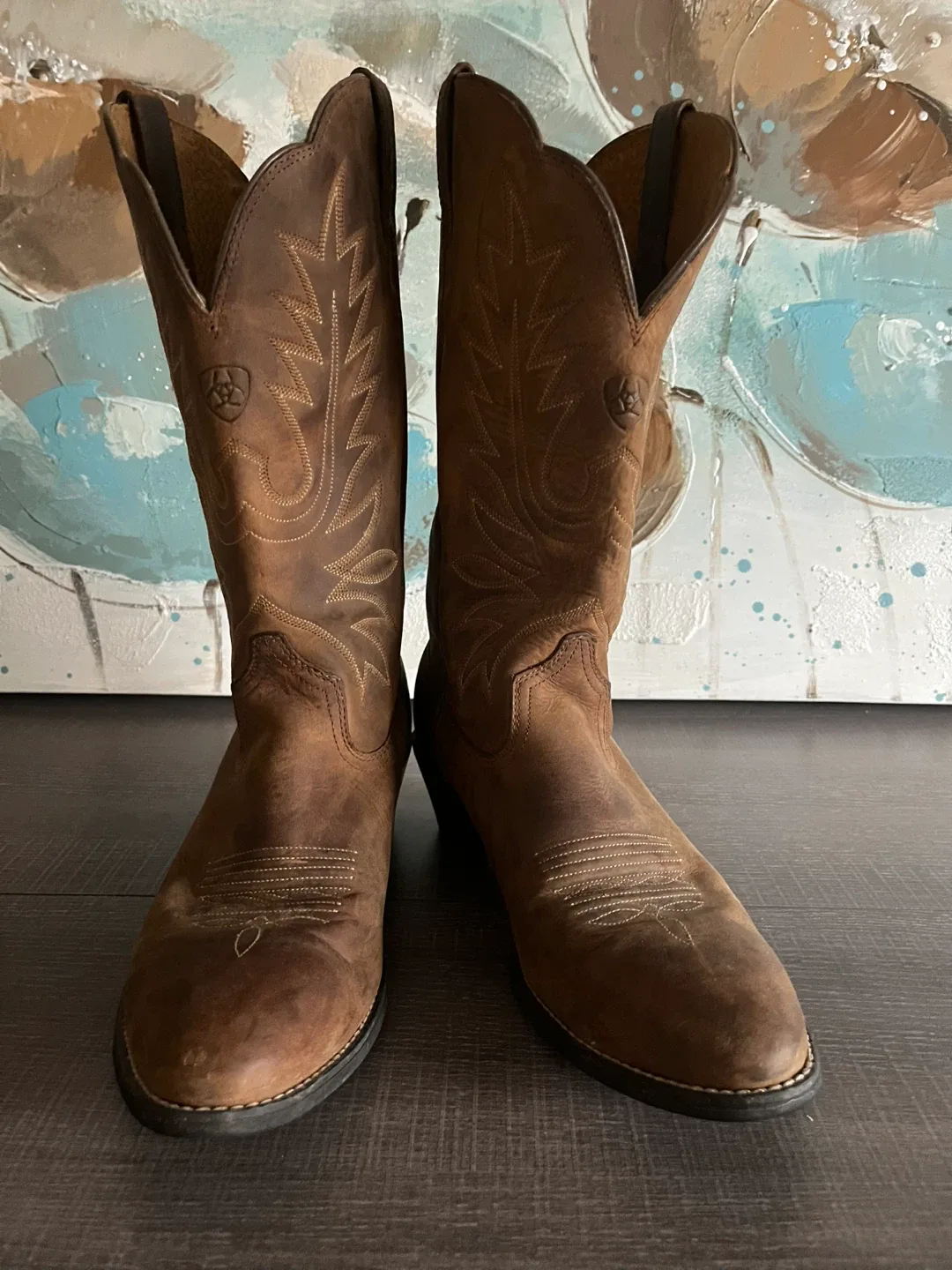 Ariat Brown Leather Cowboy Boots -size 10B thumbnail