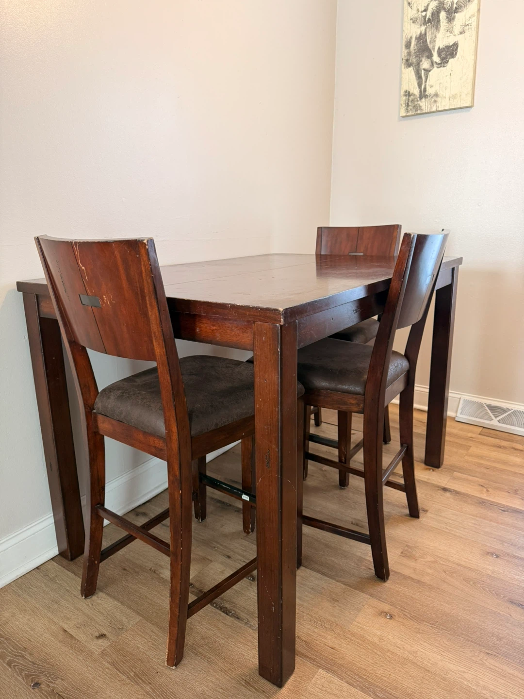 Wood Dining Table with 4 Chairs & Leaf