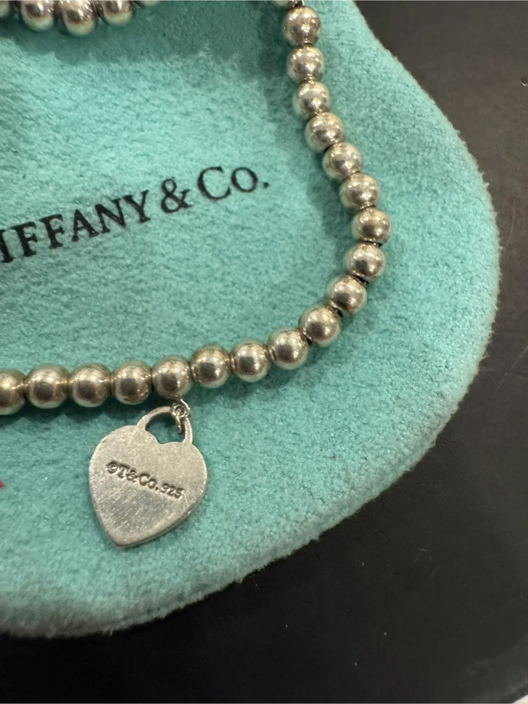 Tiffany & Co. Sterling Silver Bead Bracelet with Heart Tag image indicator(3)