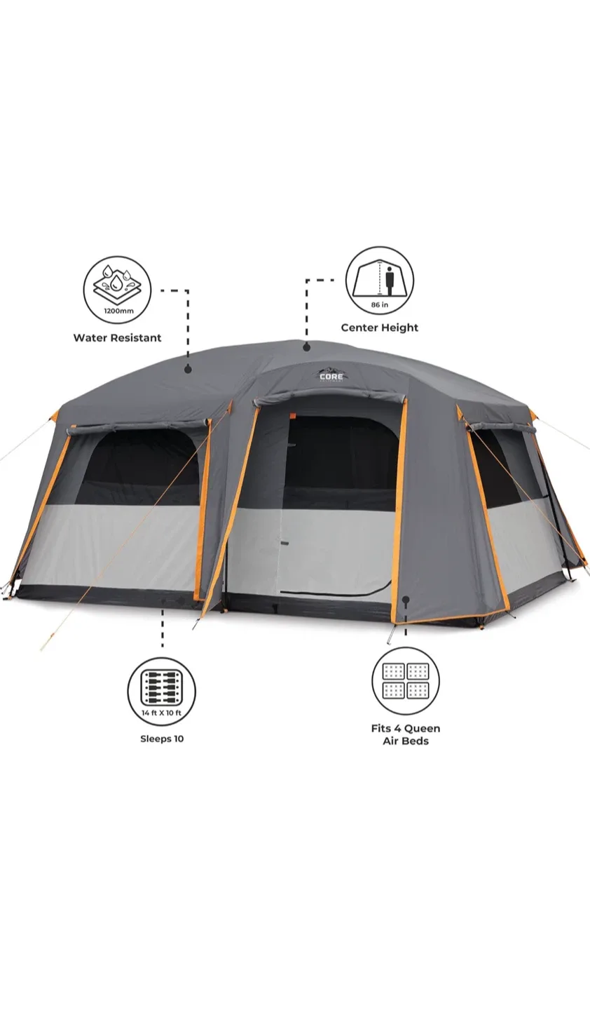 CORE Large 10-Person Multi Room Family Tent with Full Rainfly image indicator(4)