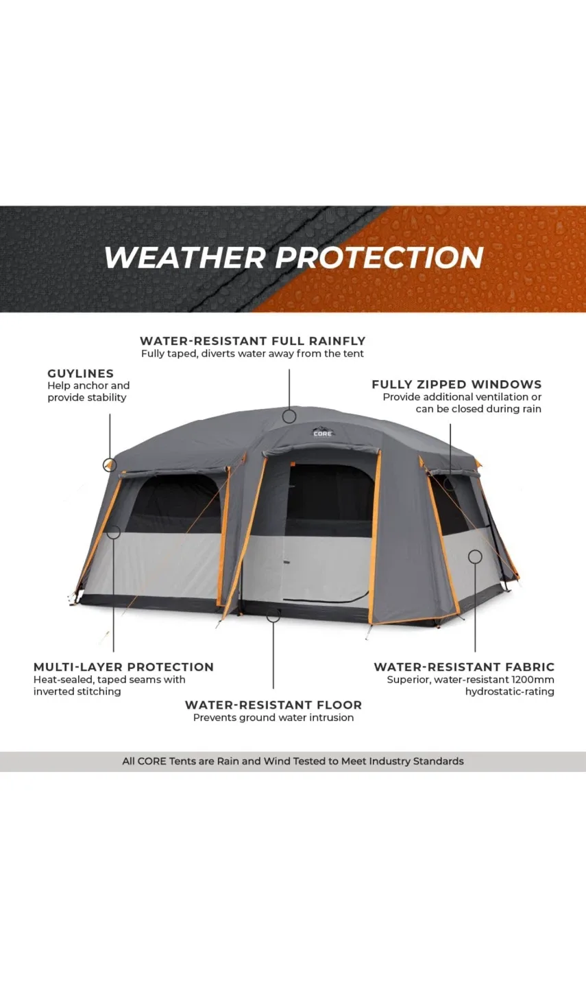 CORE Large 10-Person Multi Room Family Tent with Full Rainfly image indicator(6)