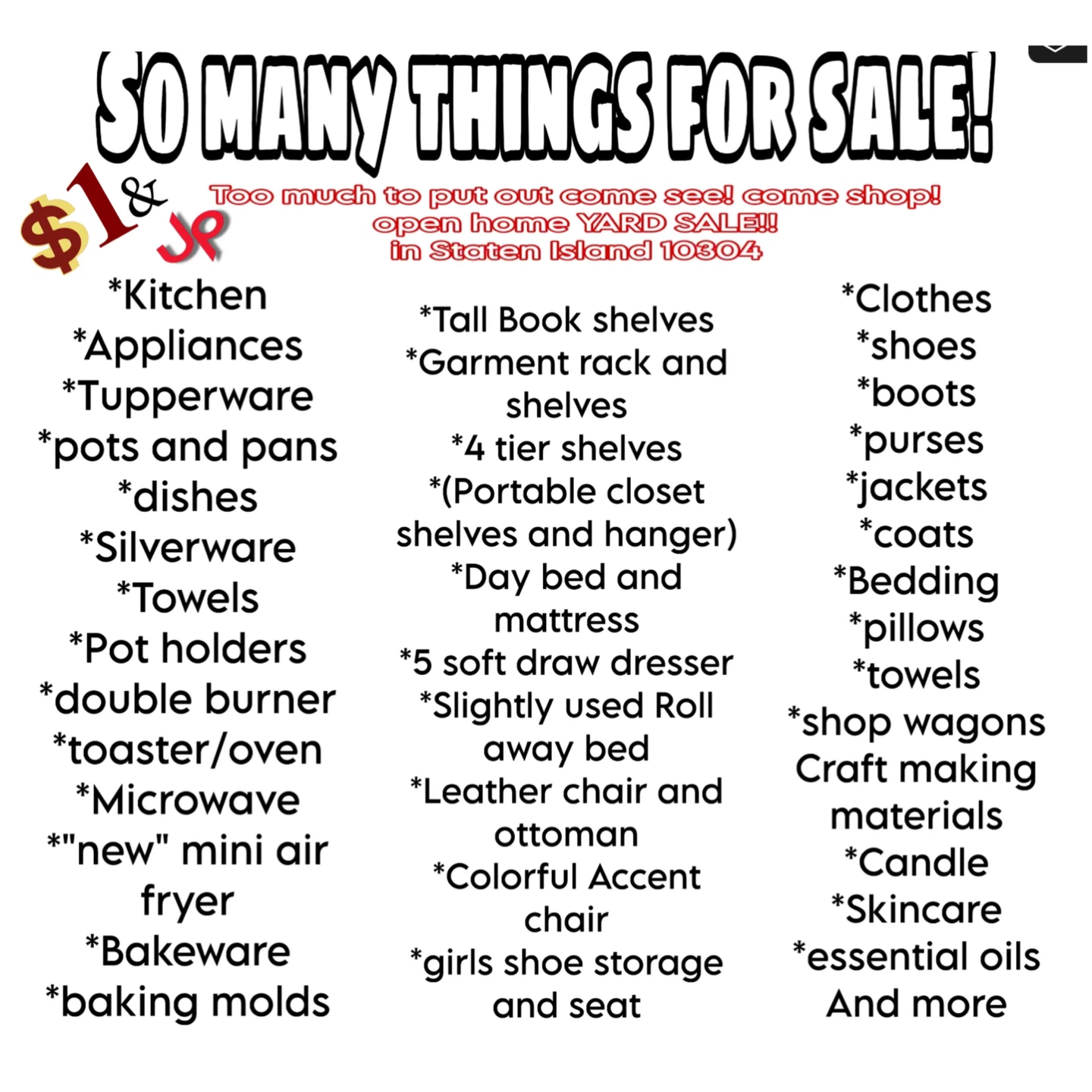 Yard Sale - Kitchen Appliances, Furniture, Clothes & More!