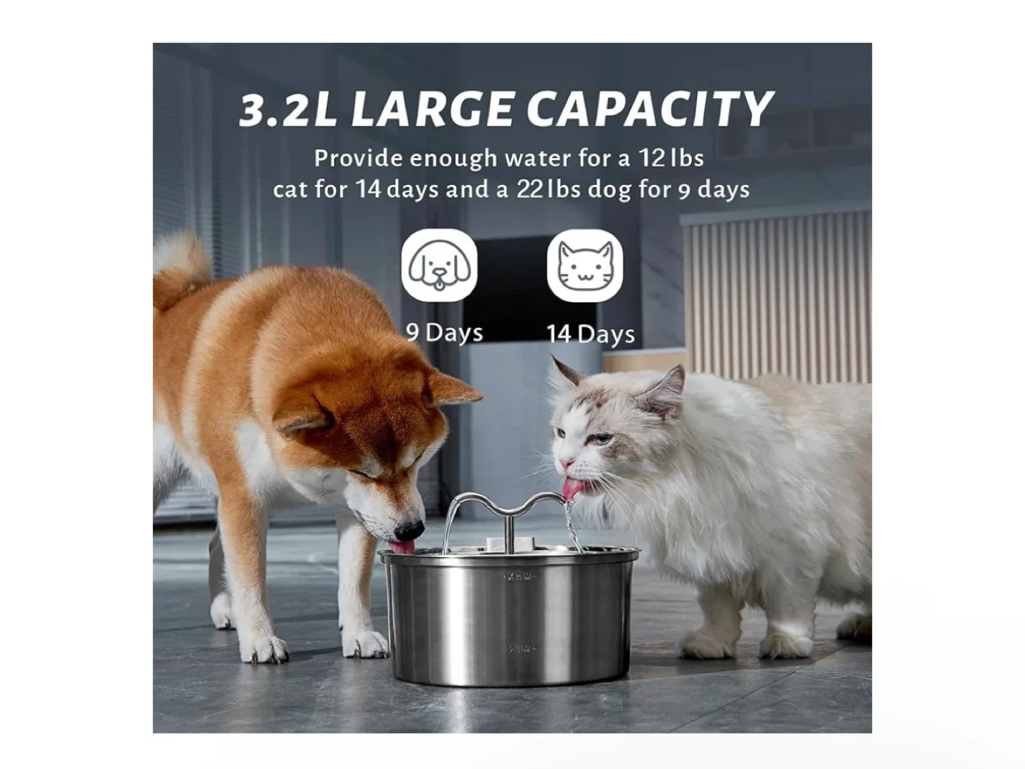 3.2L Stainless Steel Pet Water Fountain image indicator(3)
