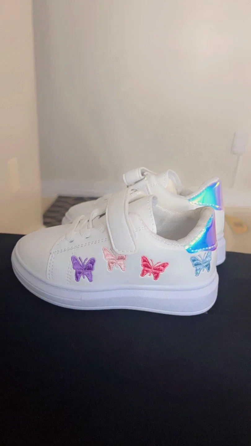White Sneakers with Butterfly Design
