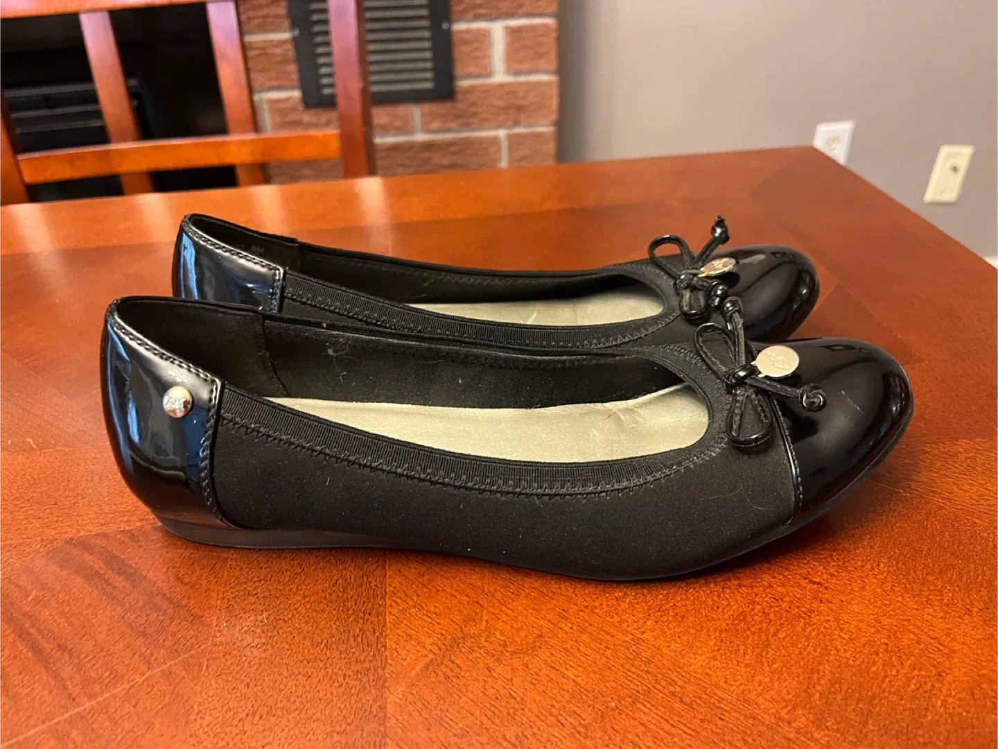 Anne Klein Sport women’s 8 black ballet flats, faux patent thumbnail