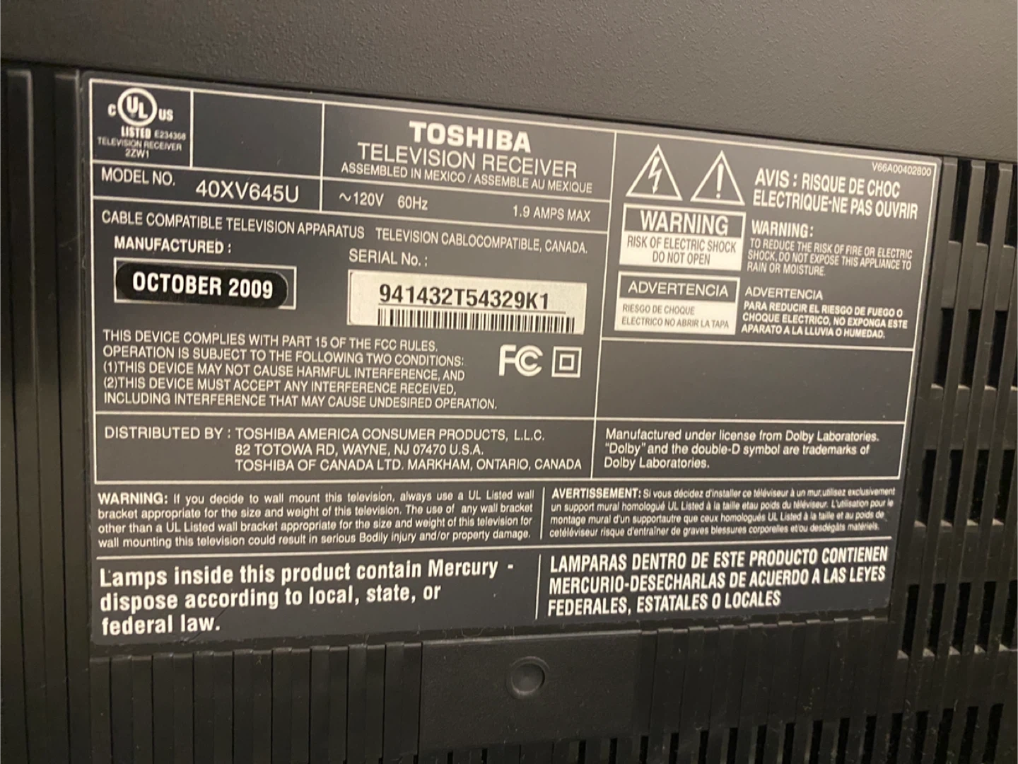 Toshiba Regza 40XV645U 40" TV - photo 3