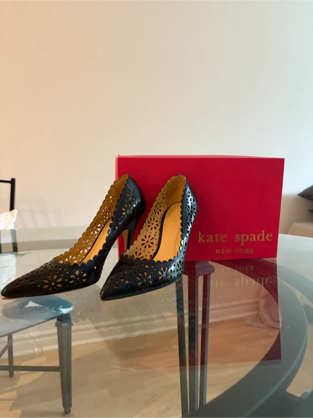 Kate Spade Black Leather Heels - Size 6.5 thumbnail
