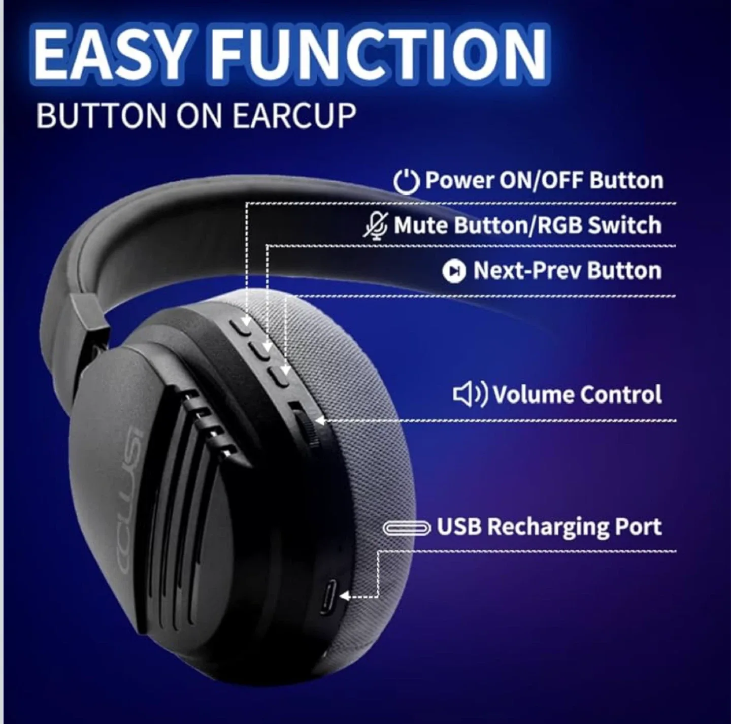 Wireless Gaming Headset With MIC, RGB Lights BT & USB BNIB image indicator(5)