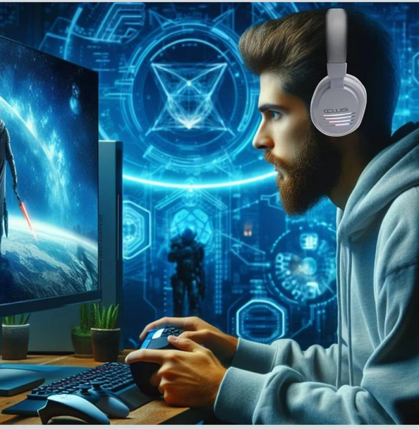 Wireless Gaming Headset With MIC, RGB Lights BT & USB BNIB image indicator(4)