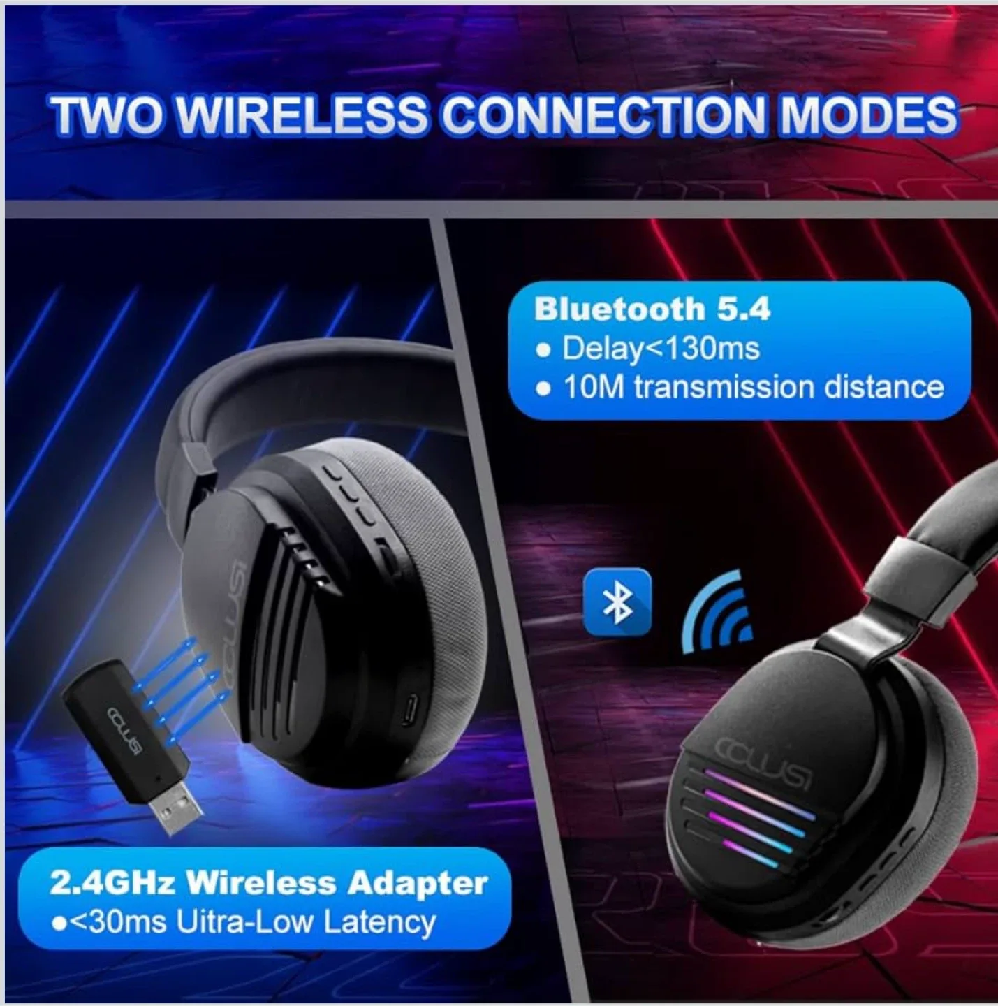 Wireless Gaming Headset With MIC, RGB Lights BT & USB BNIB image indicator(8)