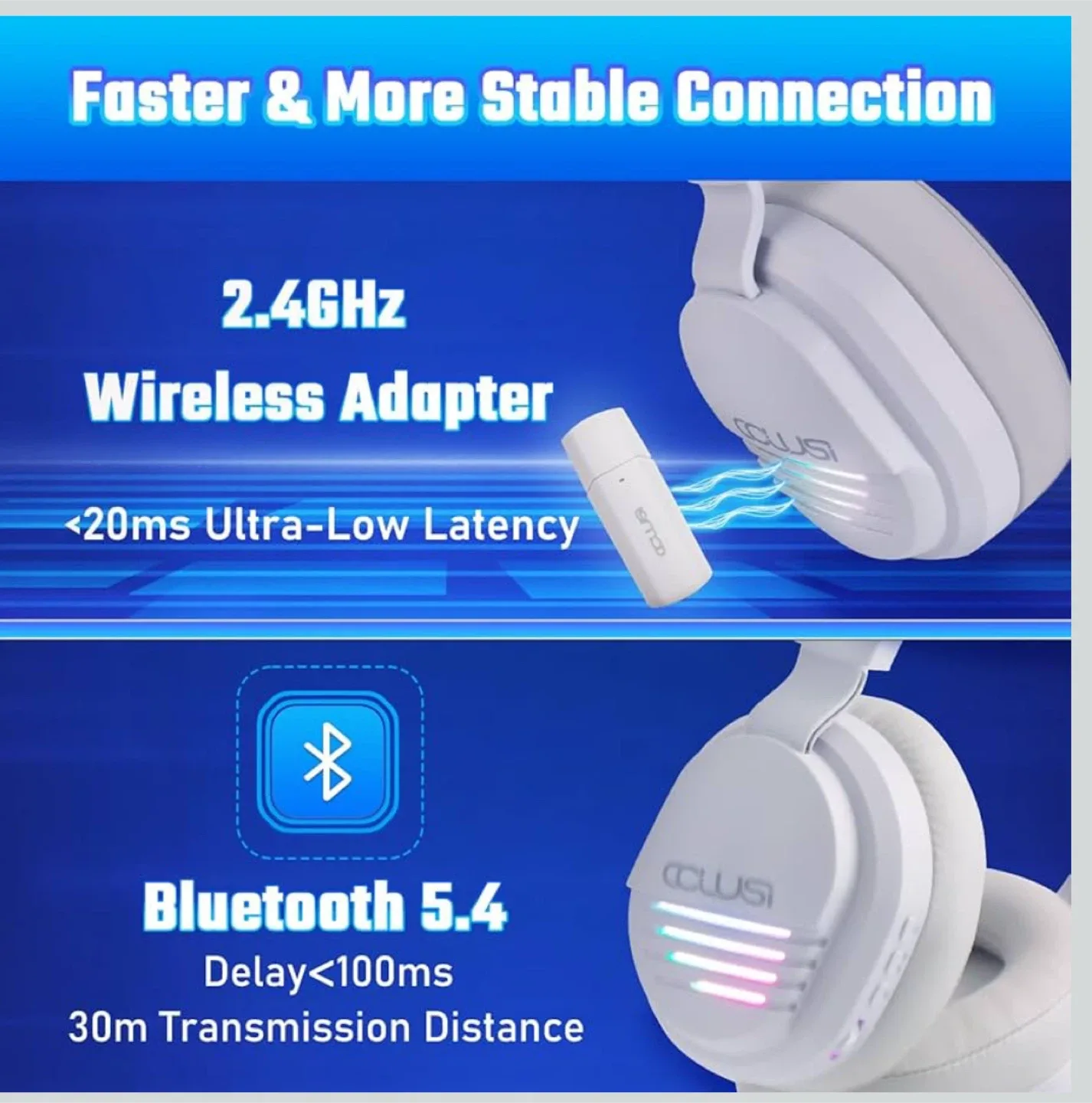Wireless Gaming Headset With MIC, RGB Lights BT & USB BNIB image indicator(7)
