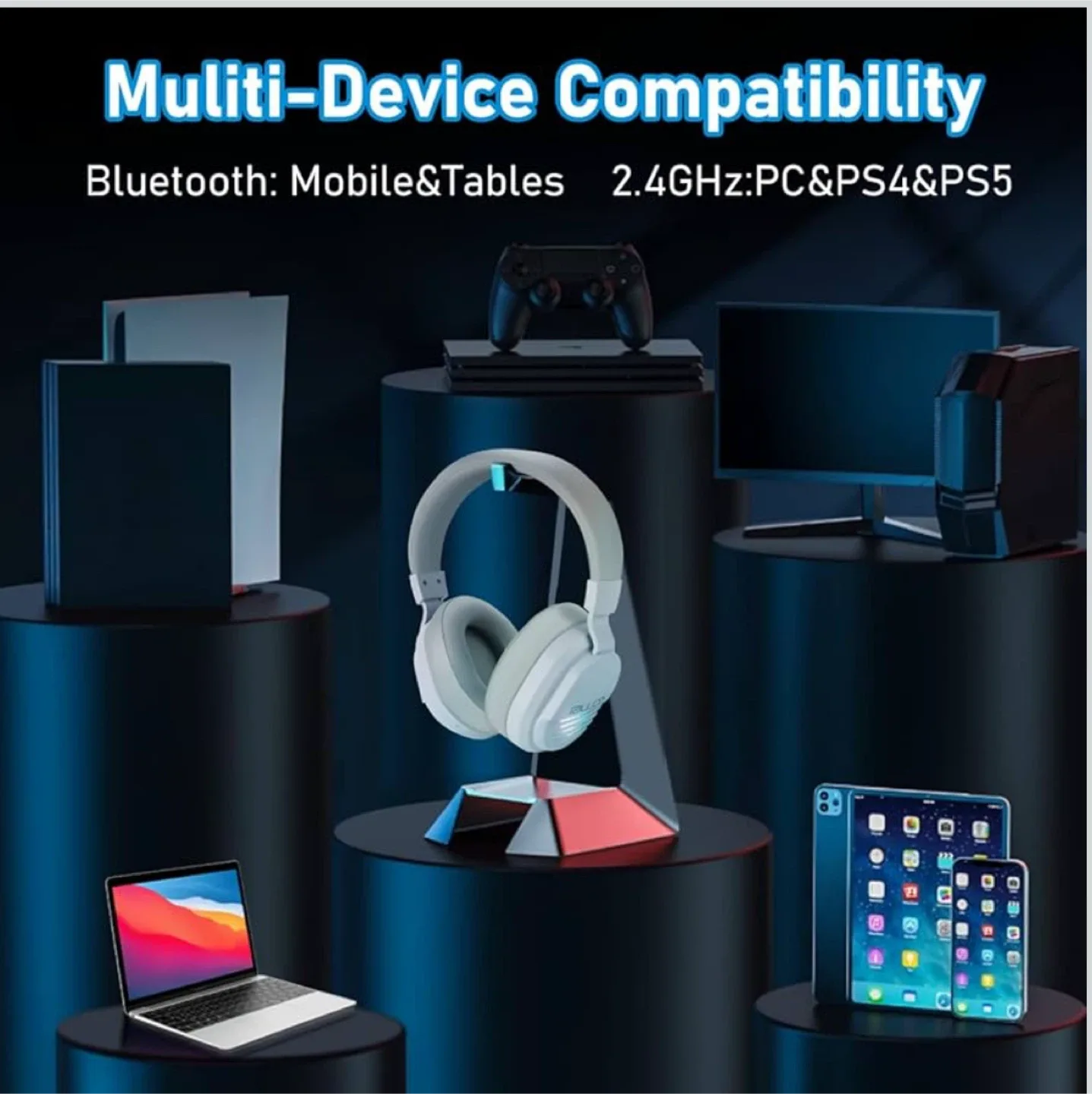 Wireless Gaming Headset With MIC, RGB Lights BT & USB BNIB image indicator(9)