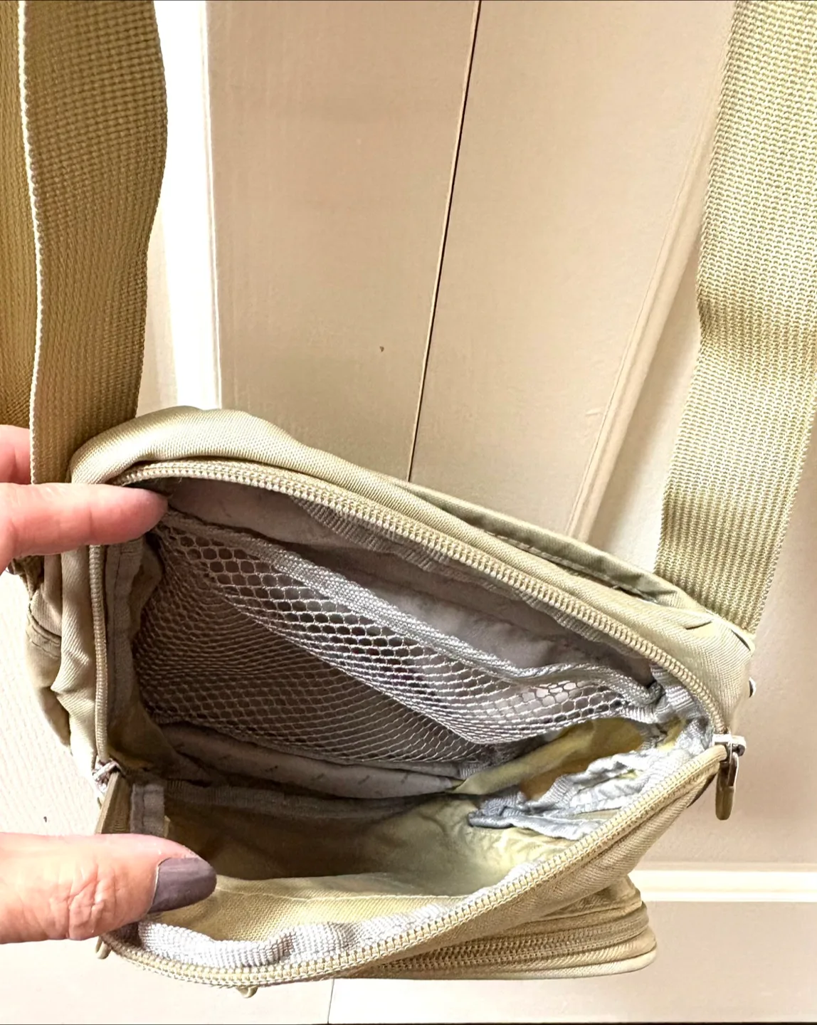 Mitsuha Khaki Crossbody Bag with Zippered Pockets - New image indicator(4)