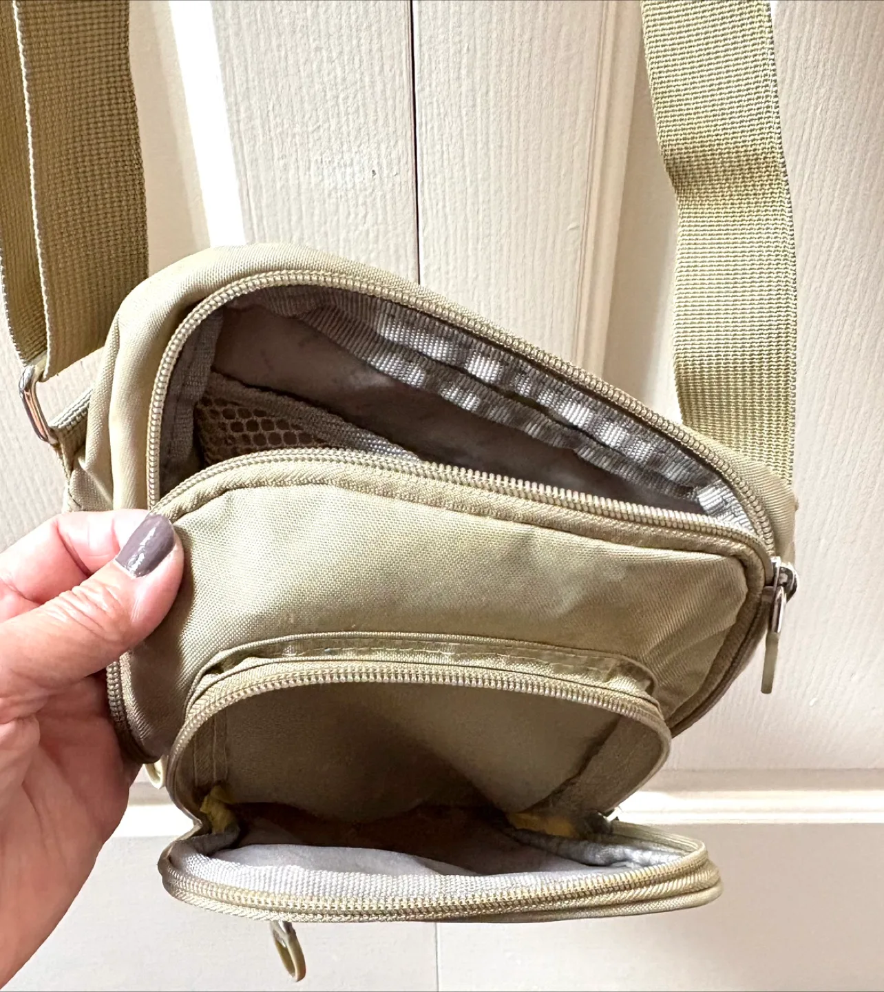Mitsuha Khaki Crossbody Bag with Zippered Pockets - New image indicator(5)