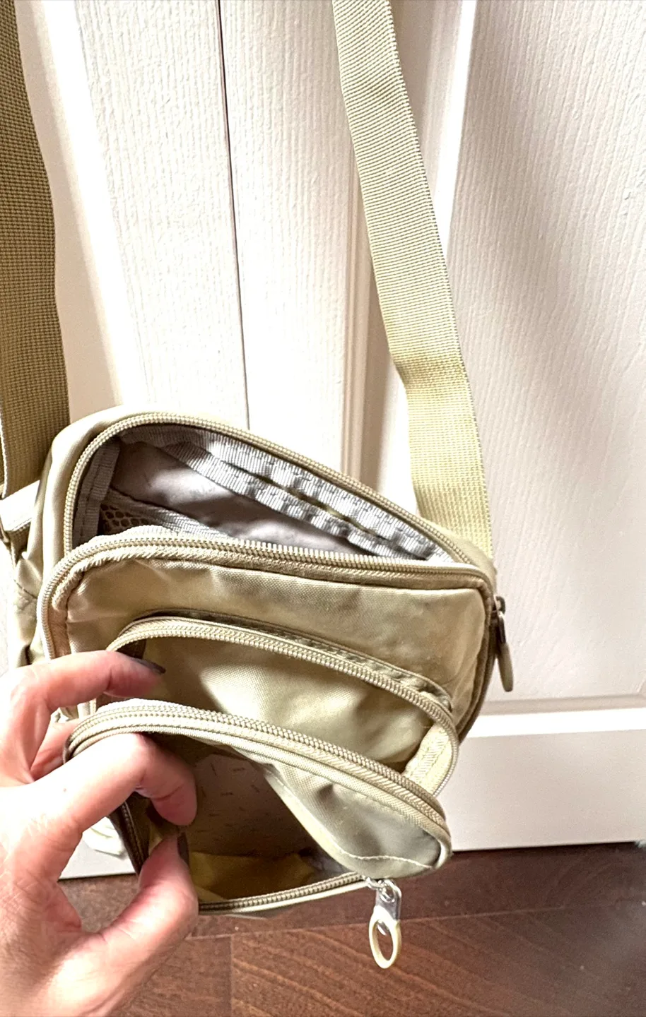 Mitsuha Khaki Crossbody Bag with Zippered Pockets - New image indicator(6)