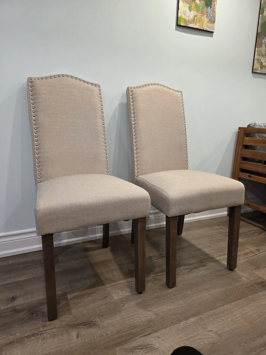 Set of 2 Upholstered Dining Chairs - Beige image indicator(3)