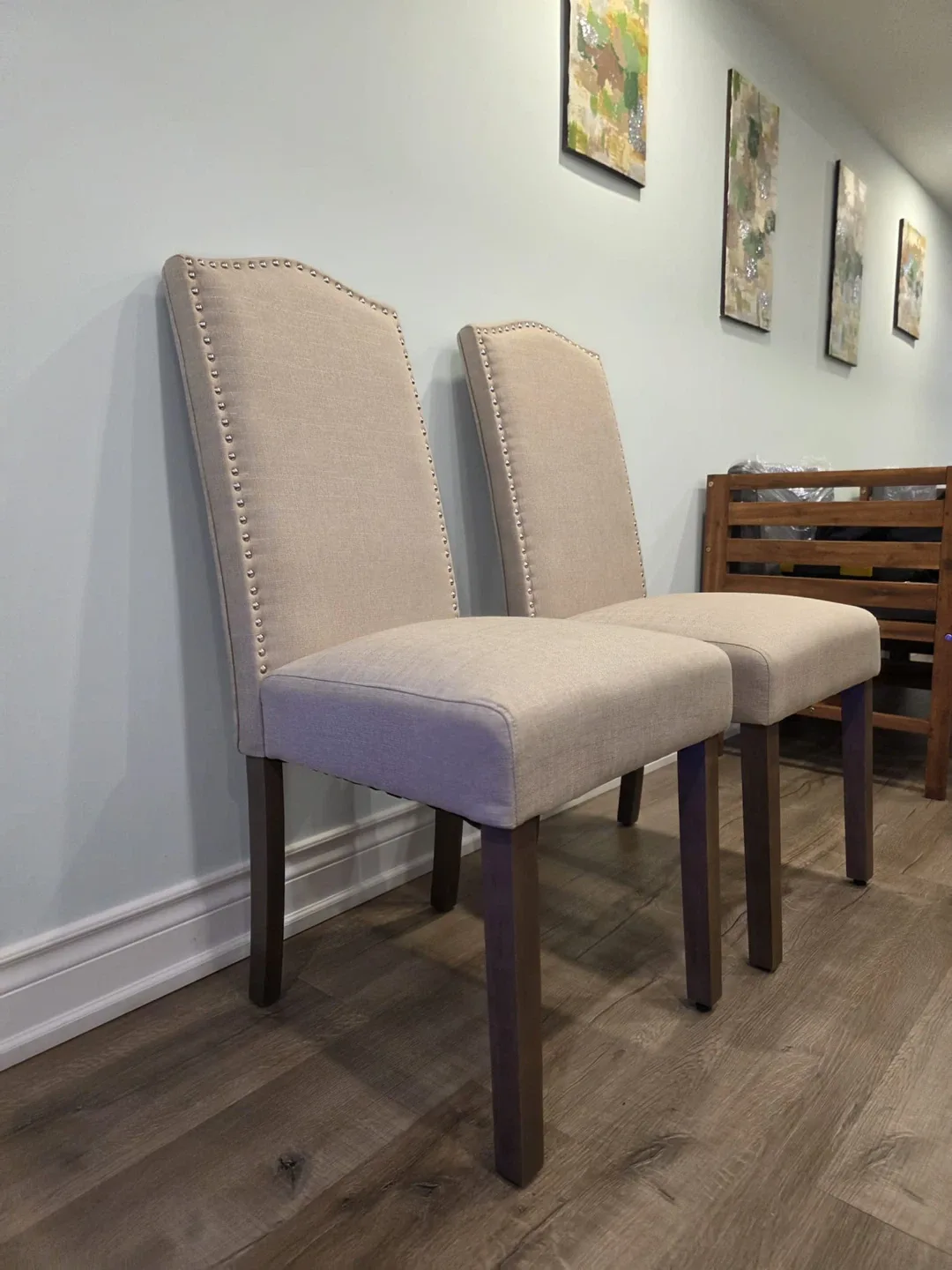 Set of 2 Upholstered Dining Chairs - Beige image indicator(4)