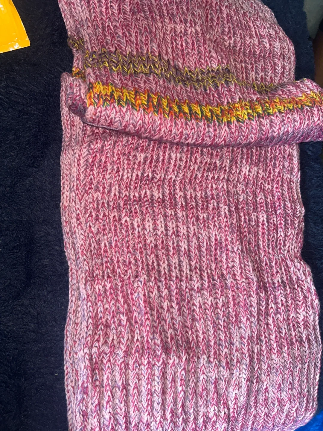 Hand Knit Pink Striped Hat & Scarf Set image indicator(2)