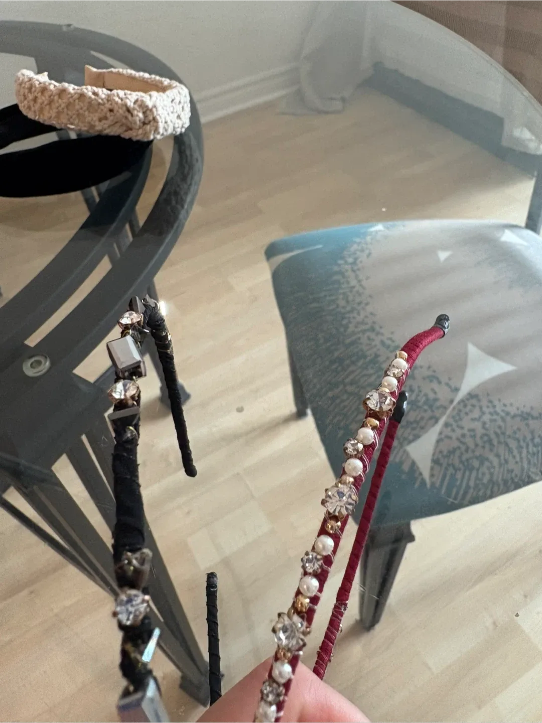 4 Headbands - Black, Beige, & 2 Jewelled image indicator(6)
