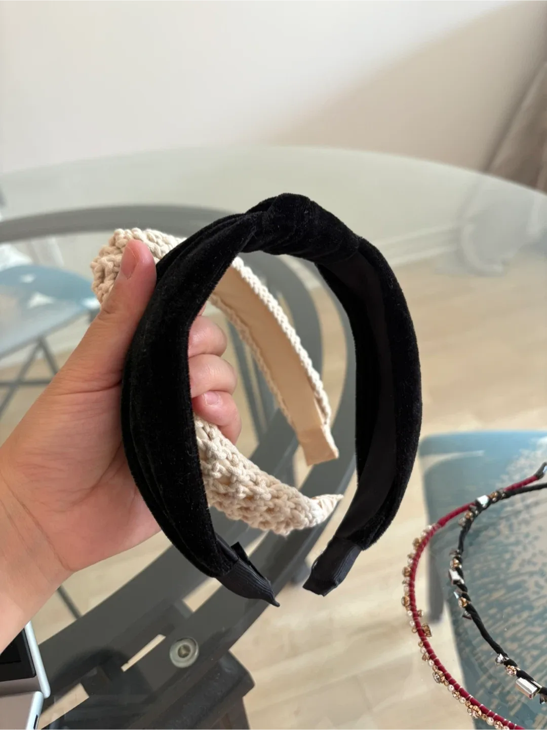 4 Headbands - Black, Beige, & 2 Jewelled image indicator(4)