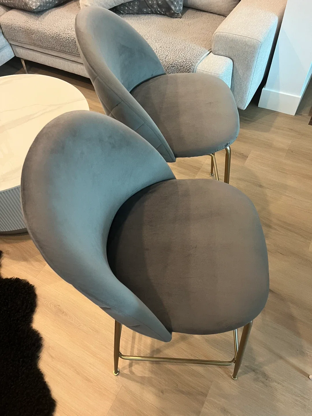 Set of 2 New Grey Velvet Bar Stools image indicator(2)