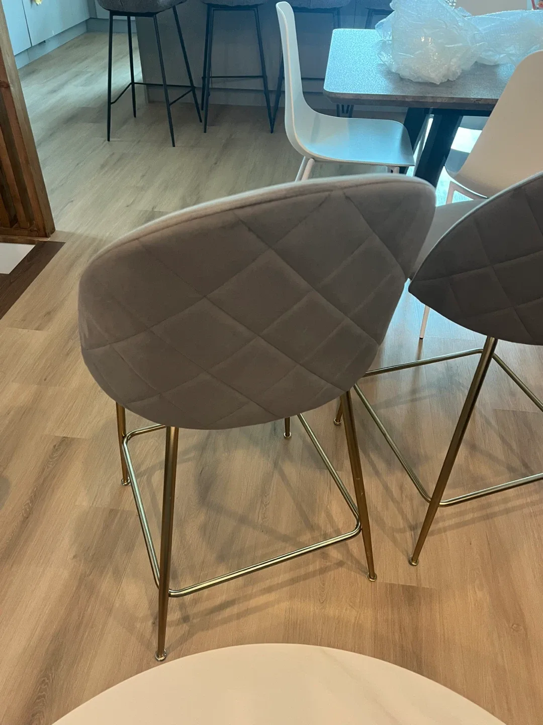 Set of 2 New Grey Velvet Bar Stools image indicator(4)